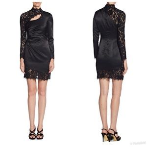 AIDAN MATTOX Lace Pleated Satin Dress